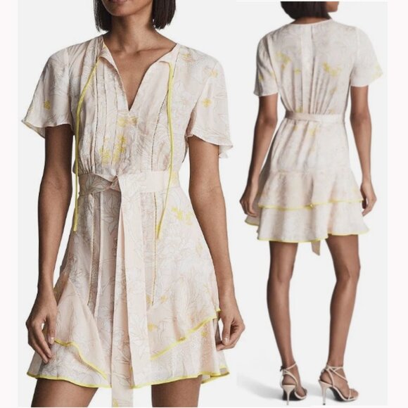 REISS Blush Ivory Carlotta Tie Waist Flippy Belted Dress Sz US8/EU40 - Picture 13 of 13